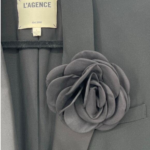 L’Agence Quinton Rosette Detail Long Tuxedo Jacket Coat In Black size 6 - Picture 8 of 15